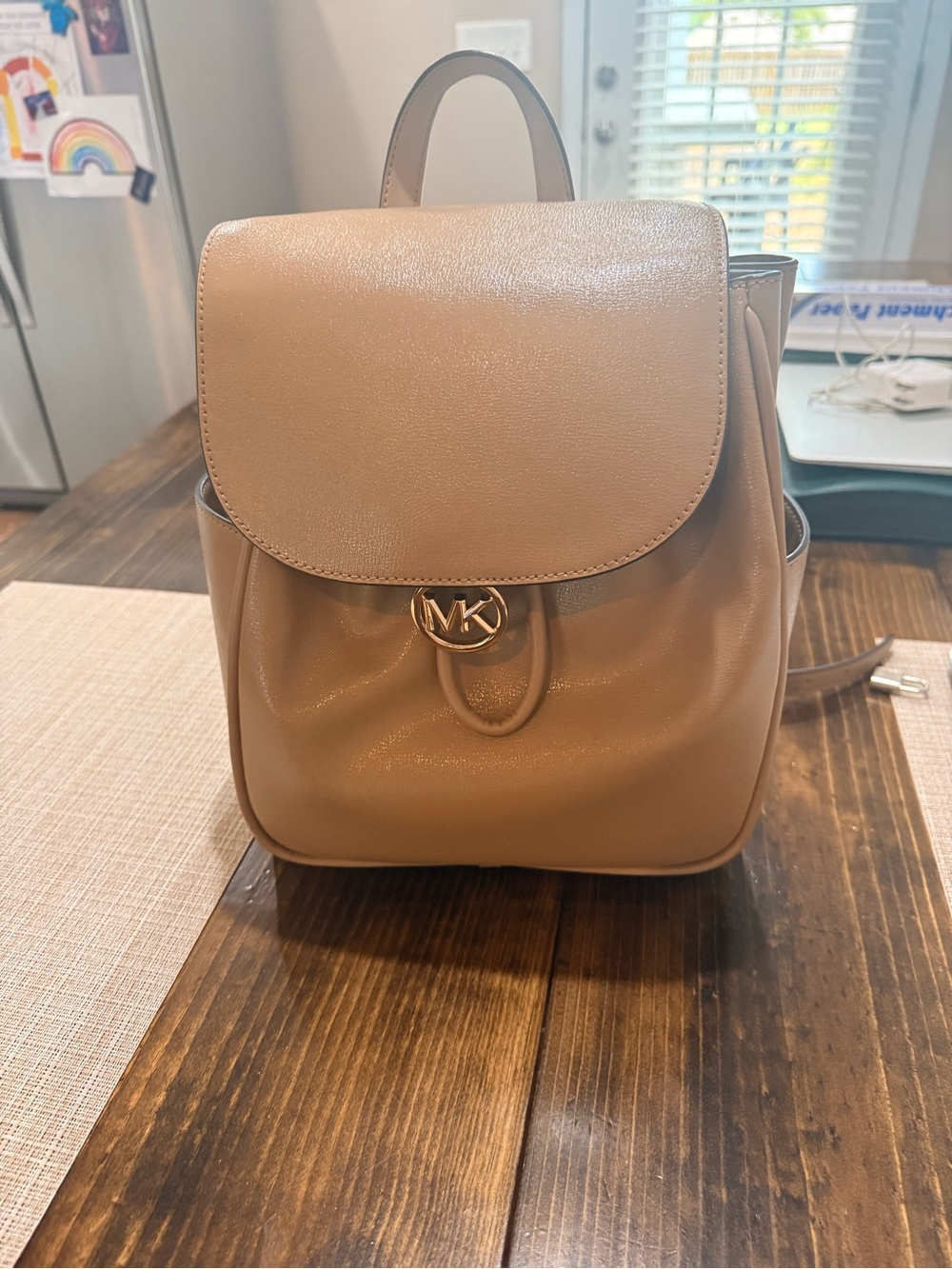 Michael Kors Camel Tan Leather MK Ring Backpack - Picture 5 of 5